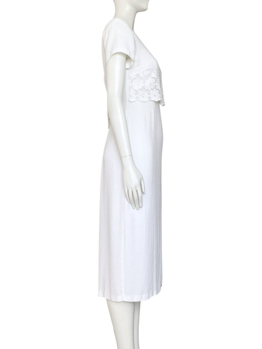 Vintage 90s White Midi Dress Lace Medium 8 Cottagecore Minimalist Casual Summer - Picture 5 of 9